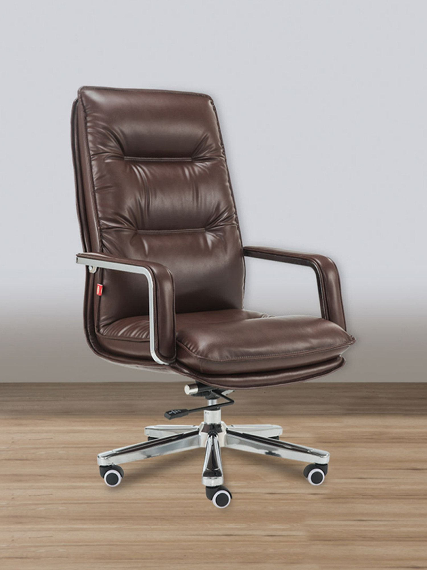 Durian Camden Brown Premium Leatherette & Chrome High Back Director Chair