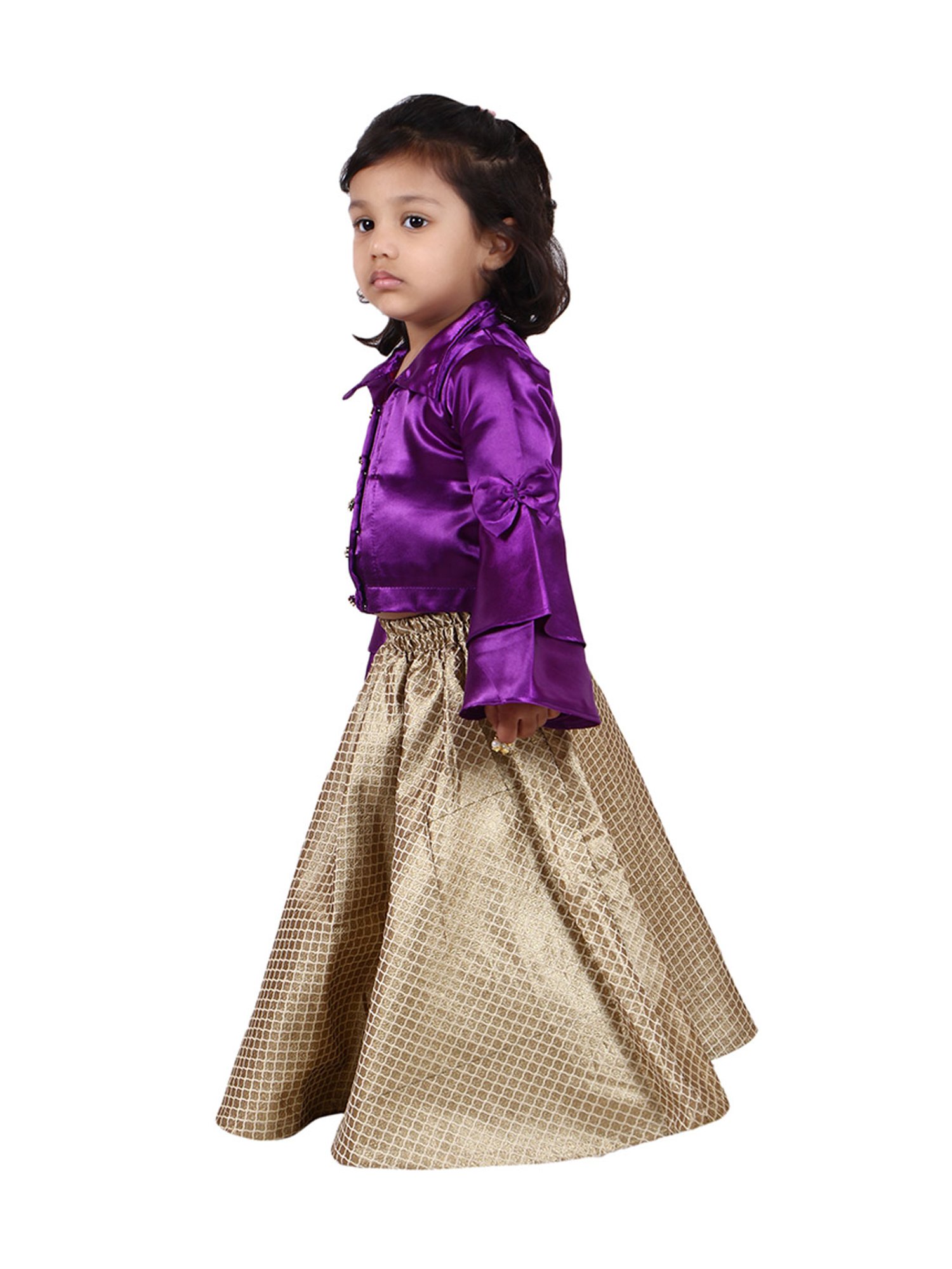 Passion Petals Kids Purple & Beige Printed Lehenga With Choli