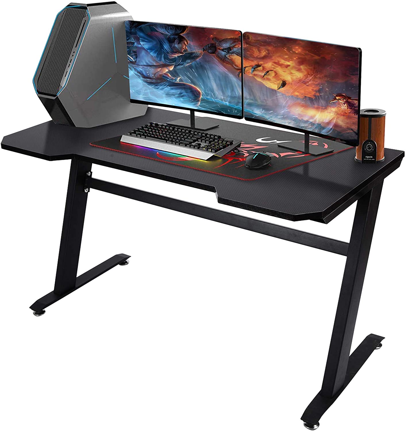 Hannord Gaming Desk, 47.2" W x 23.6" D Office Computer Table, Black Gamer Workstation with 2 Cable Management Holes