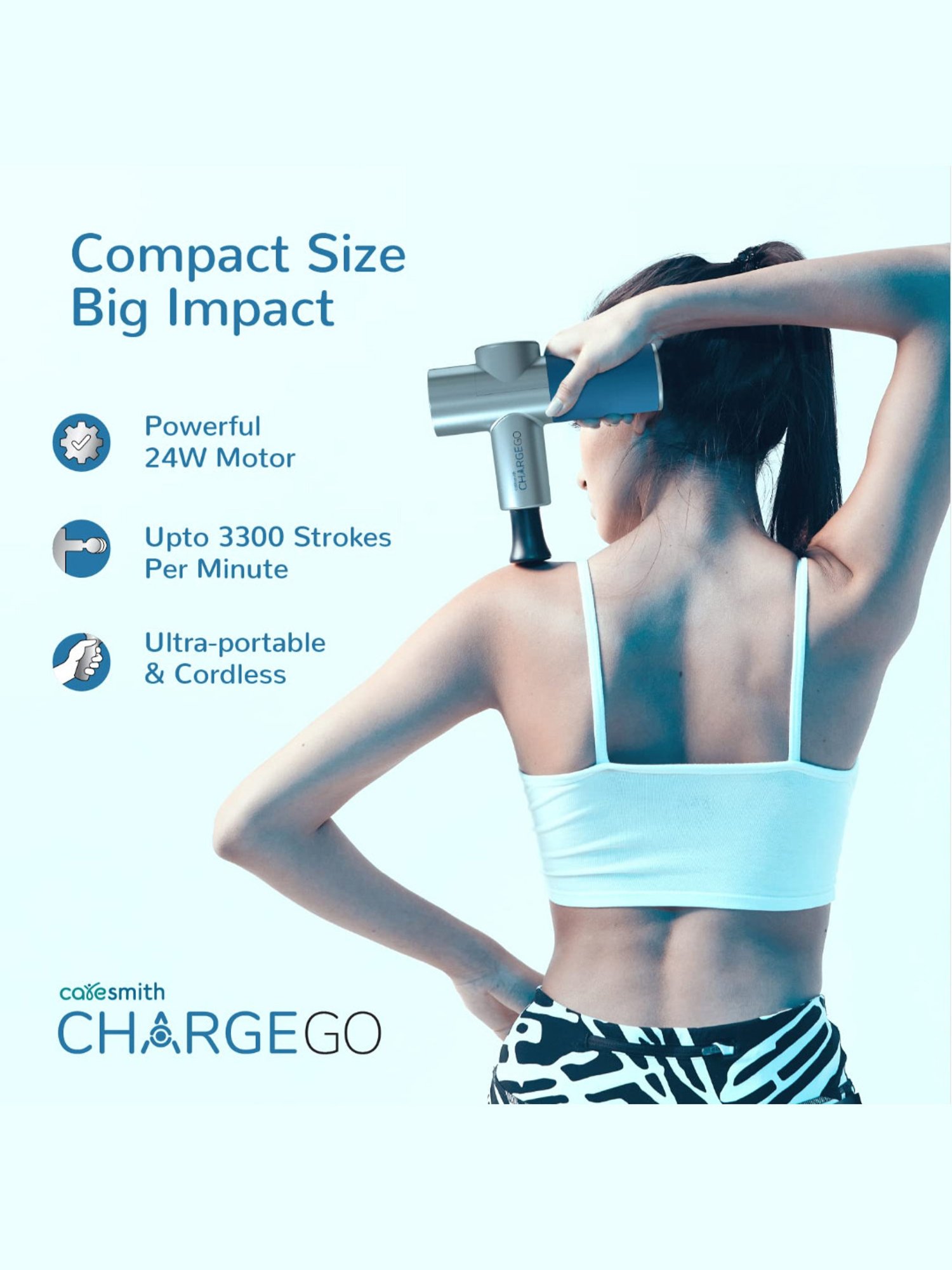 Caresmith Charge Go Cordless Massage Gun 4 Specialized Heads For Full Body Pain Relief (Multicolour)