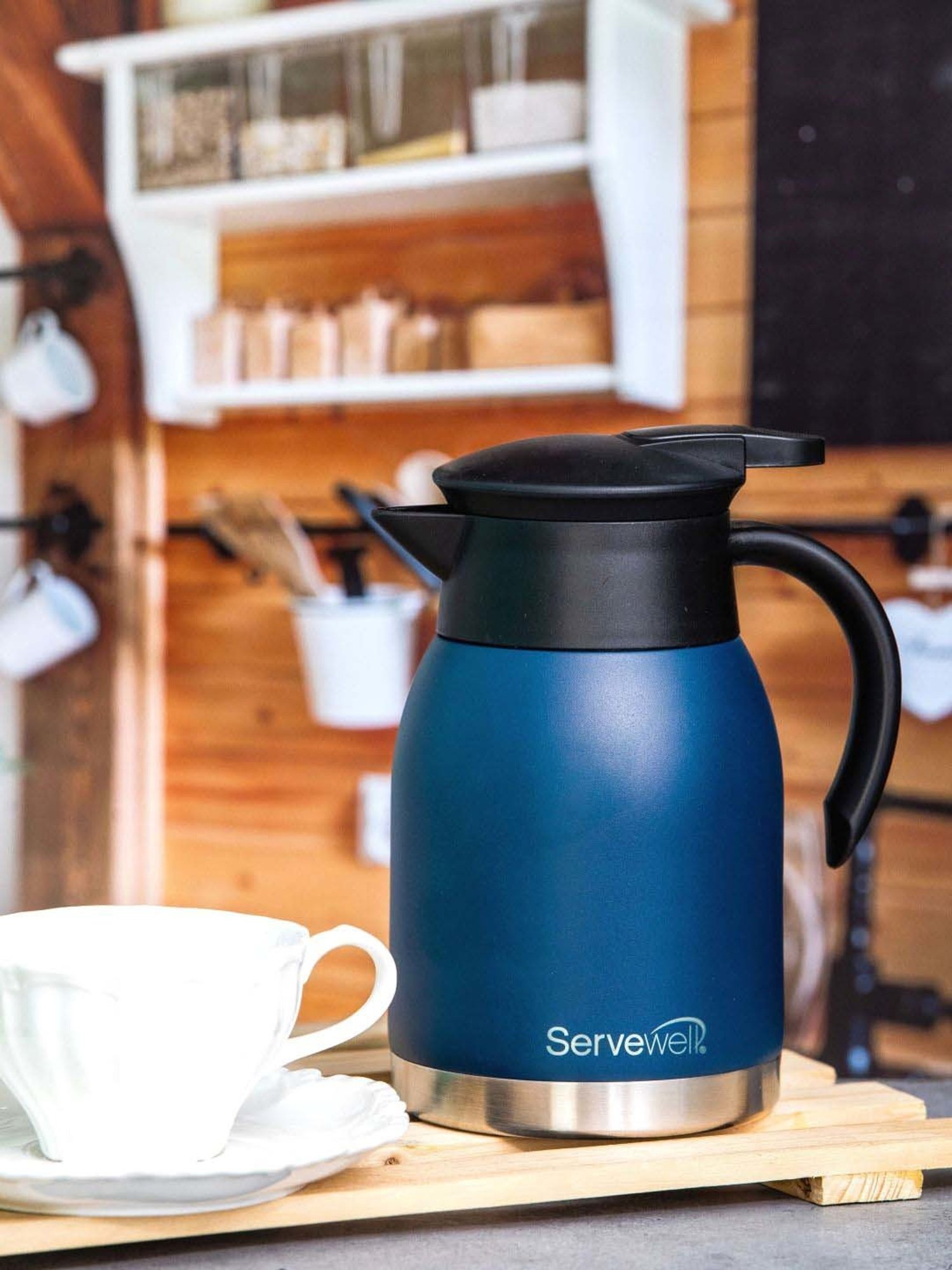 Servewell Navy Blue Steel Heron Ss Vacuum Jug (0.75 L)