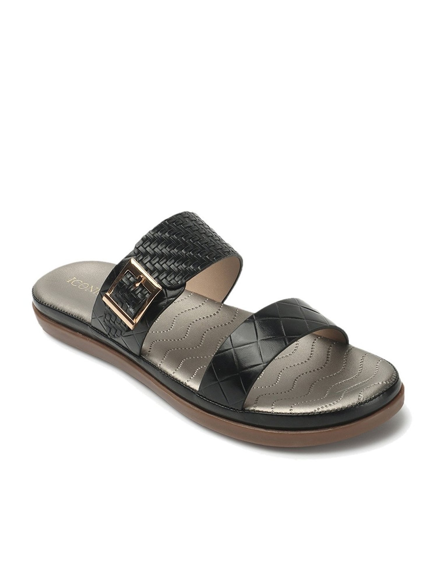 Iconics Women's Black Casual Sandals