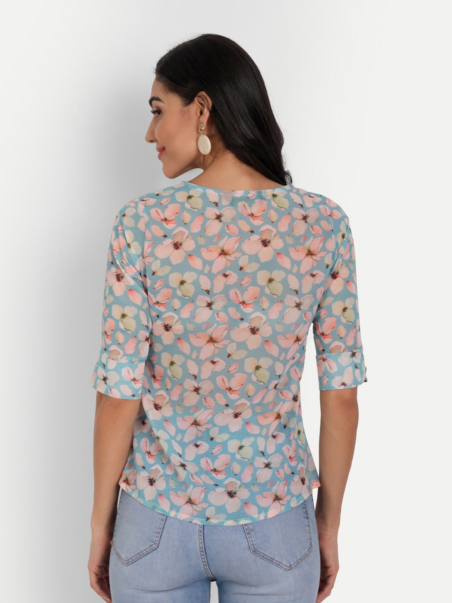 MASAKALI.CO Turquoise Floral Print Top