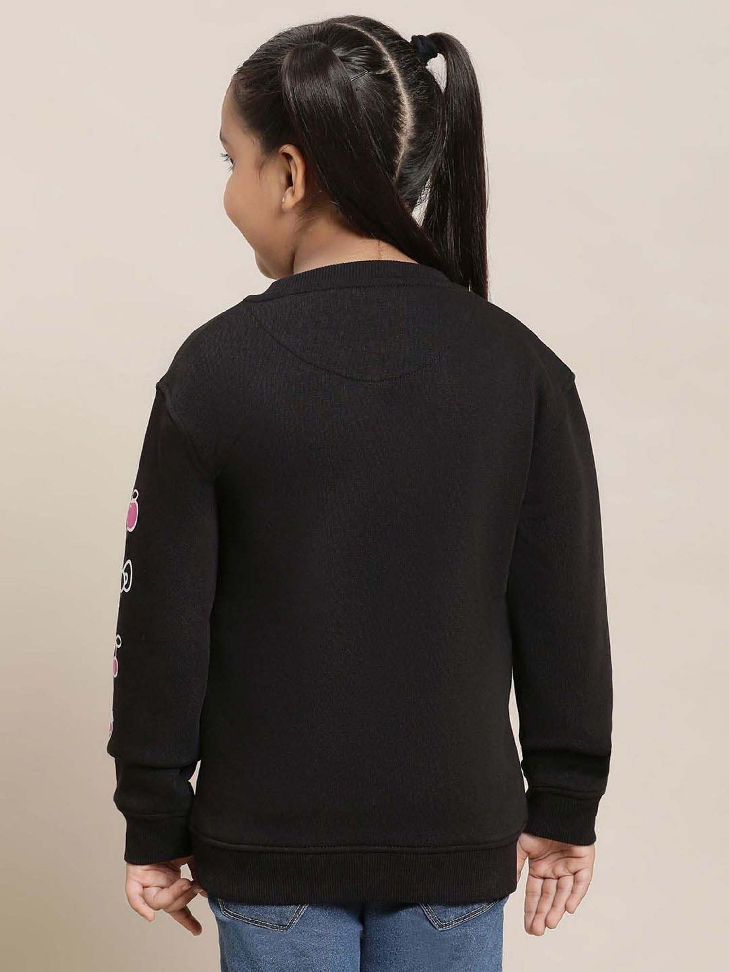 Kidsville Black Cotton Printed Full Sleeves Hello Kitty Sweatshirt