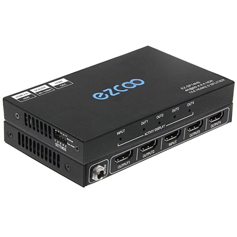 Splitter 1 in 4 Out 4K 60Hz 4:4:4 HDR Atmos CEC, EDID DIP Switch,Down Scaler 4K to 1080P Separate, 1X4 Splitter 2.0 HDCP2.2