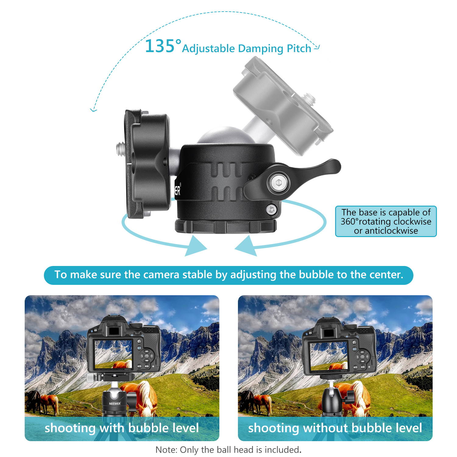 Neewer Low-Profile Ball Head 360 Degree Rotatable Tripod Head for DSLR Cameras Tripods Monopods