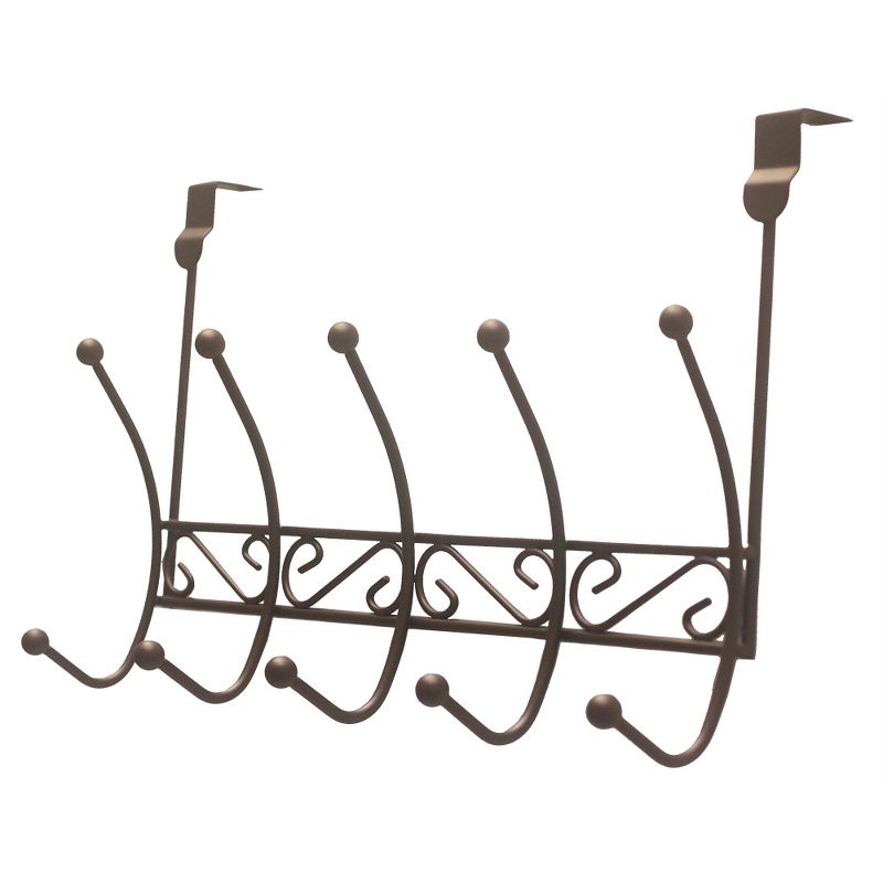 Home Basics Steel Over the Door 6 Hook Hanging Rack, Bronze