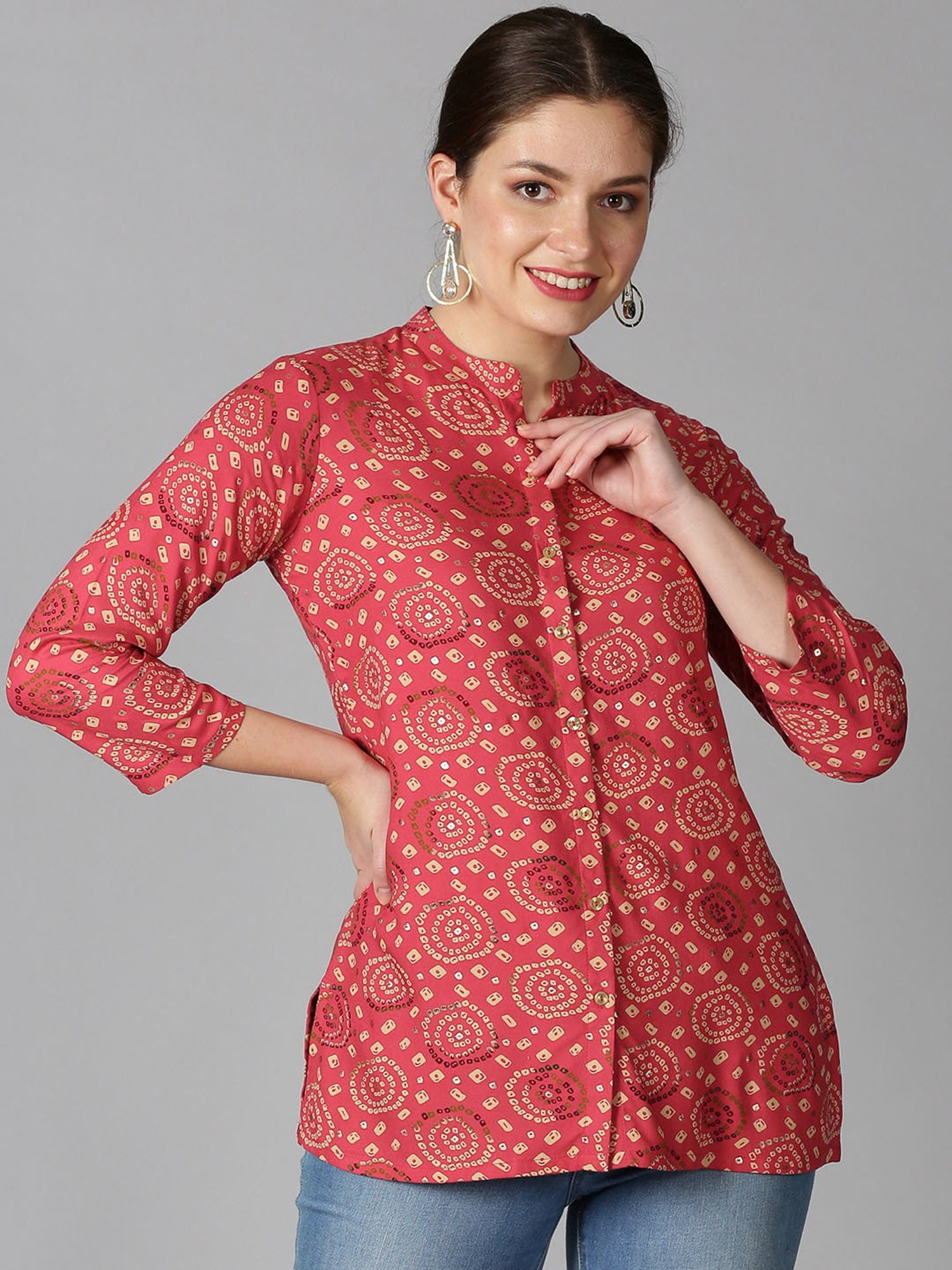 Saffron Threads Red Printed Shirt
