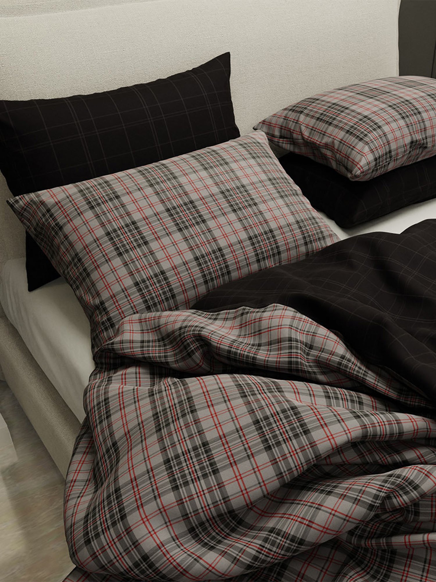 Stoa Paris Urbain Geometric Grey & Red 230 TC Microfibre King Duvet Cover with 4 Pillow Covers