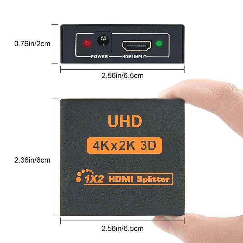 HDMI Splitter 4K 1 in 2 Out,4K HDCP V1.4,HDMI Splitter 1X2 HDMI Splitter Full UHD 4K 1080P,Support 4Kx2K,3D,HD 3840 x 2160 Resolution (One Input to Two Outputs)