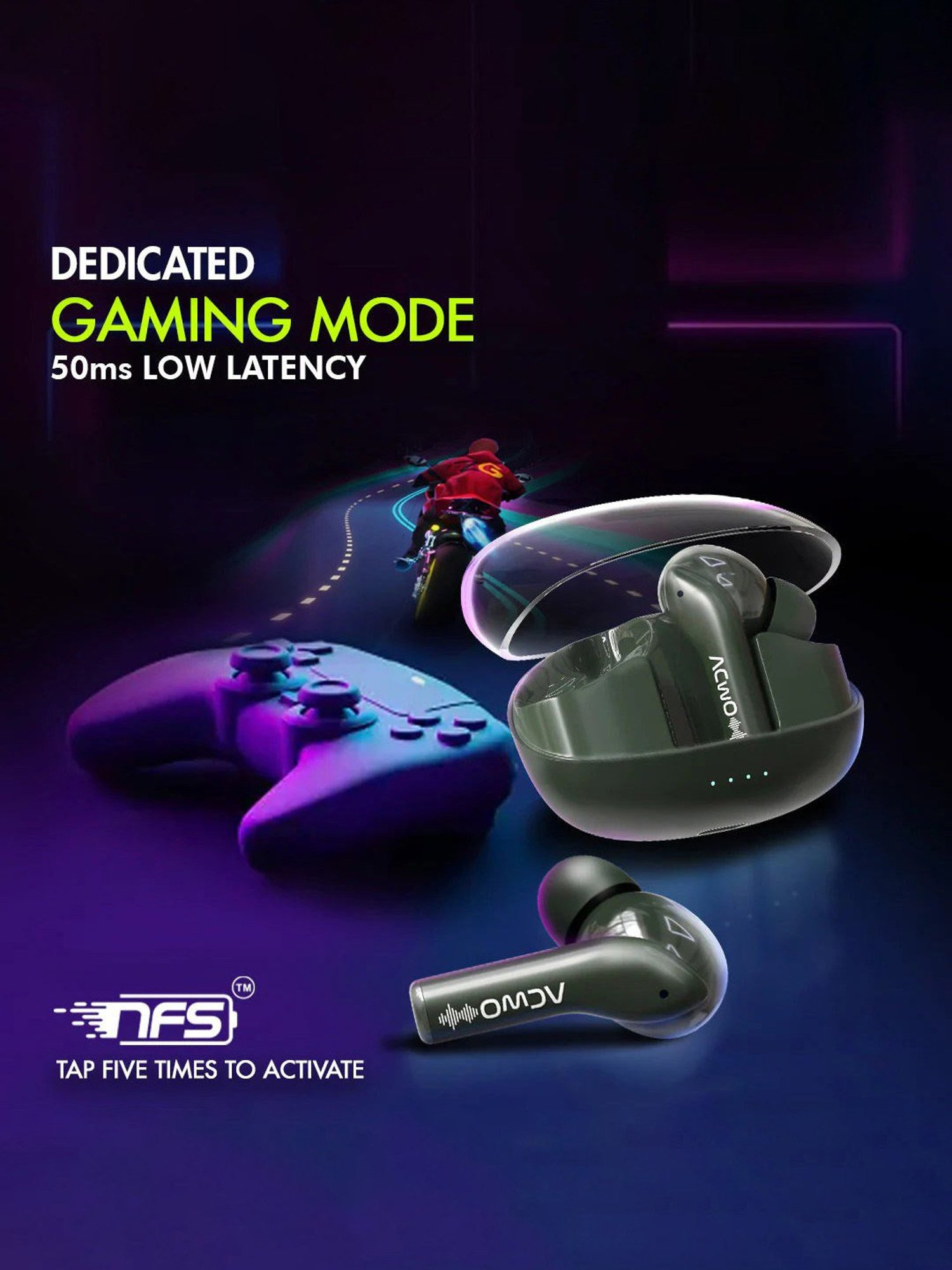 ACwO DwOTS 535 In Ear BT Earbuds with 35H Playtime & BasS BooM X Sound (Moss Green, True Wireless)