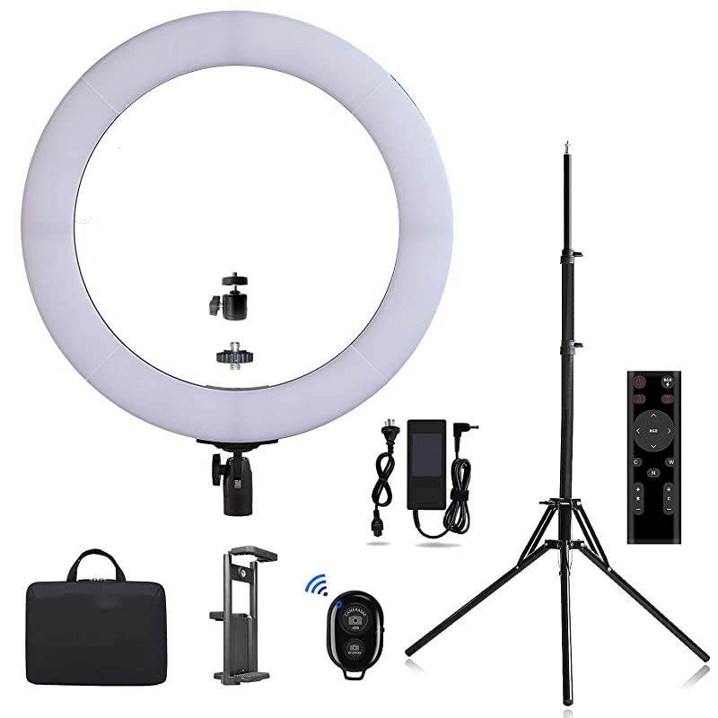 RGB Ring Light, 19-inch 55W Selfie Ring Light Stand with Wireless Remote Control and iPad Holder, RGB dimmable Light Stand, Carrying Bag for Photography, Makeup, YouTube Video Shooting etc