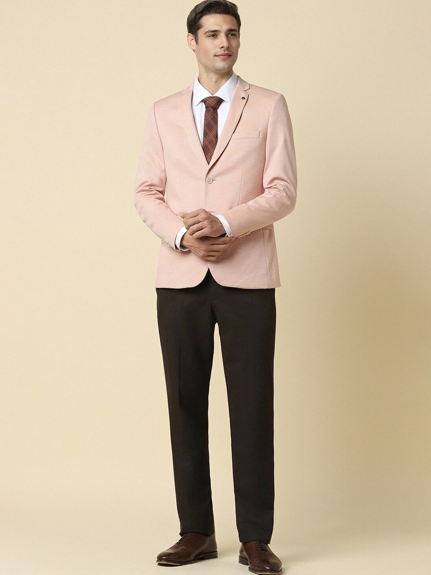 Allen Solly Pink Slim Fit Texture Blazer