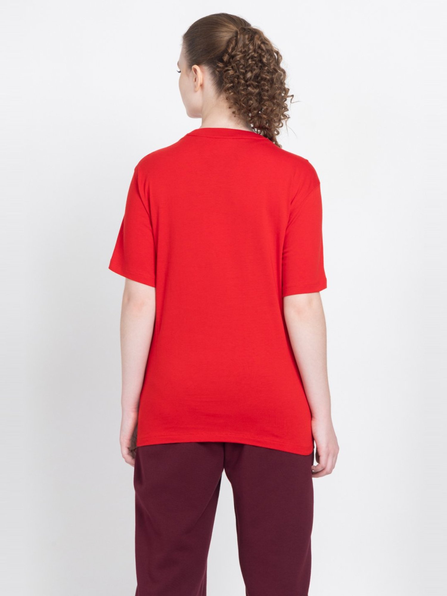 Adidas Originals Red Cotton Logo Print Sports T-Shirt
