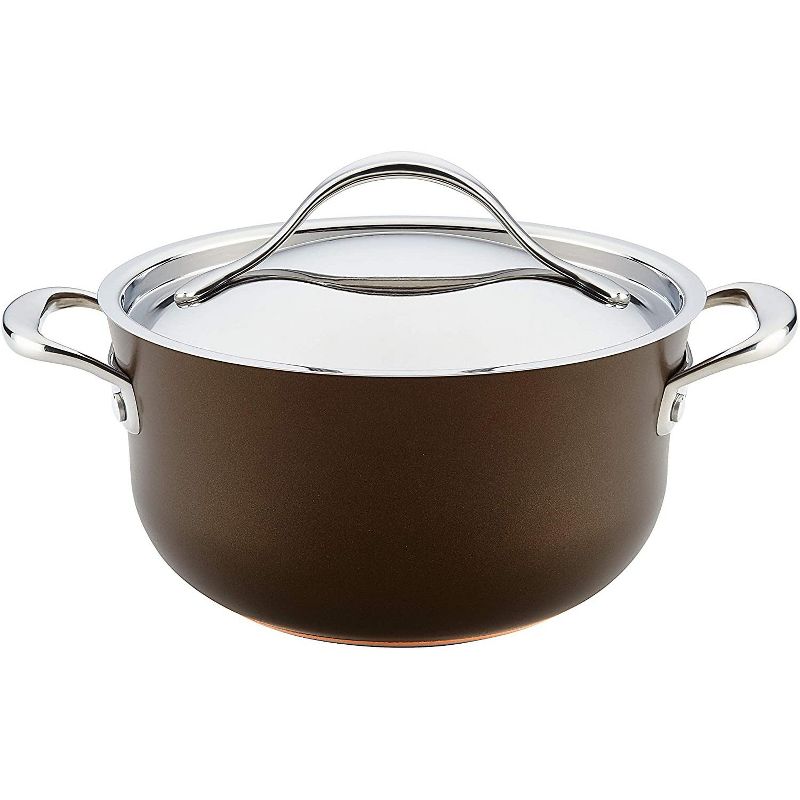 Meyer Corporation Anolon Nouvelle Copper Luxe Hard Anodized Nonstick Dutch Oven/Stockpot/Saucepan with Stainless Steel Lid/Induction Suitable/Dishwasher Safe, 4 Quart, Sable Brown