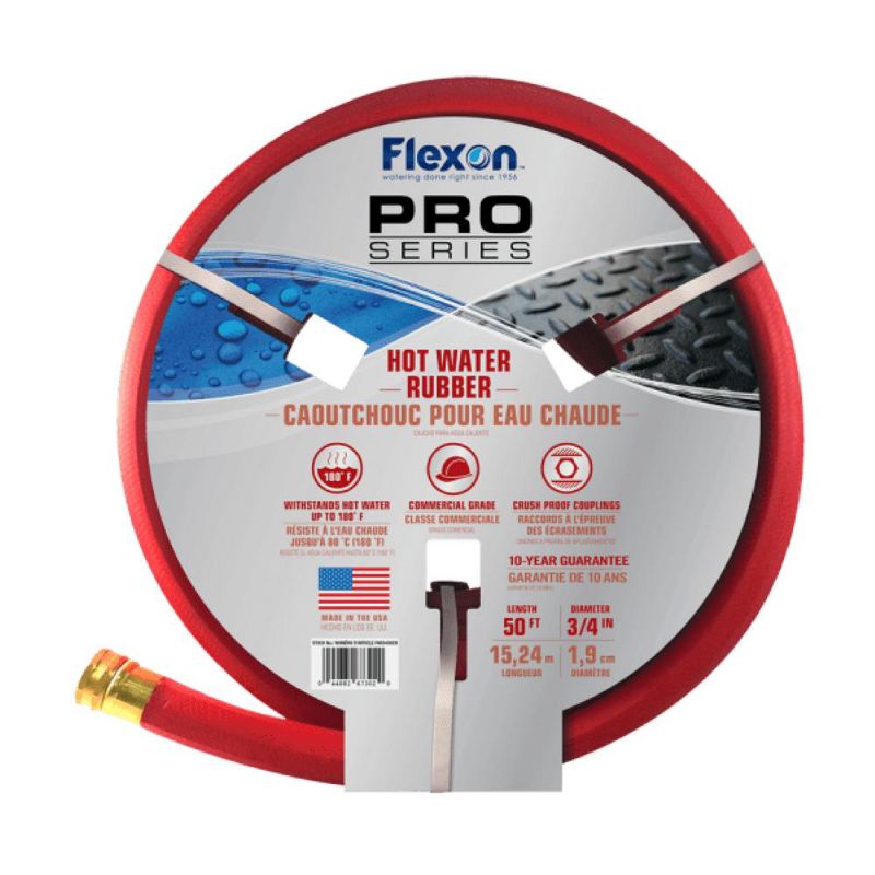 Flexon 3/4 x 50ft Heavy Duty Premium Rubber Hot Water Garden Hose
