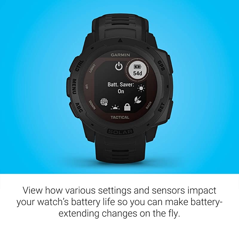 Instinct Solar Tactical, Solar-Powered Rugged Outdoor Smartwatch with Tactical Features, Built-in Sports Apps and Health Monitoring, Black