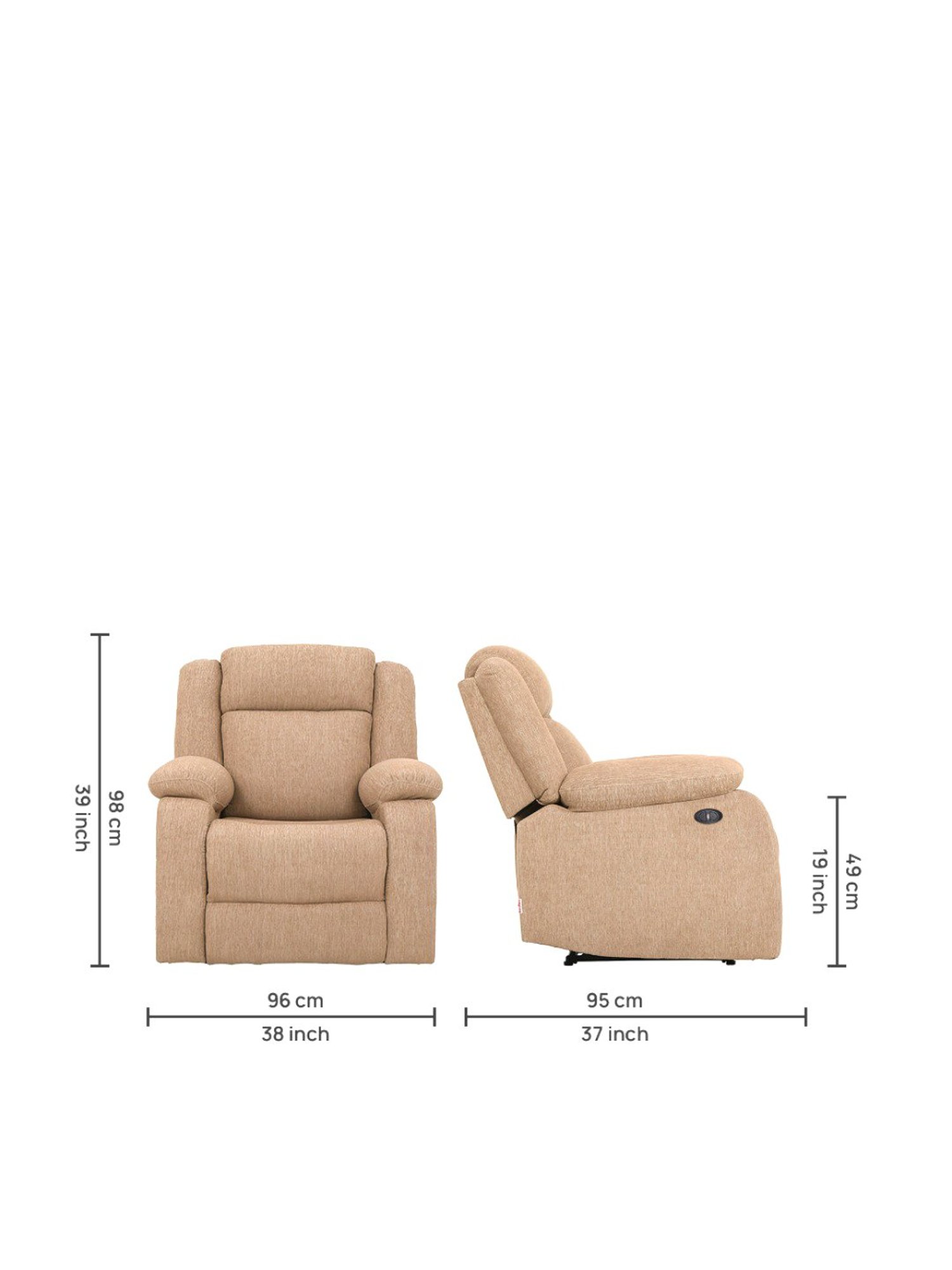 Duroflex Avalon Brown Wood E - Motorized Electric Powered Single Seater Recliner with USB Port