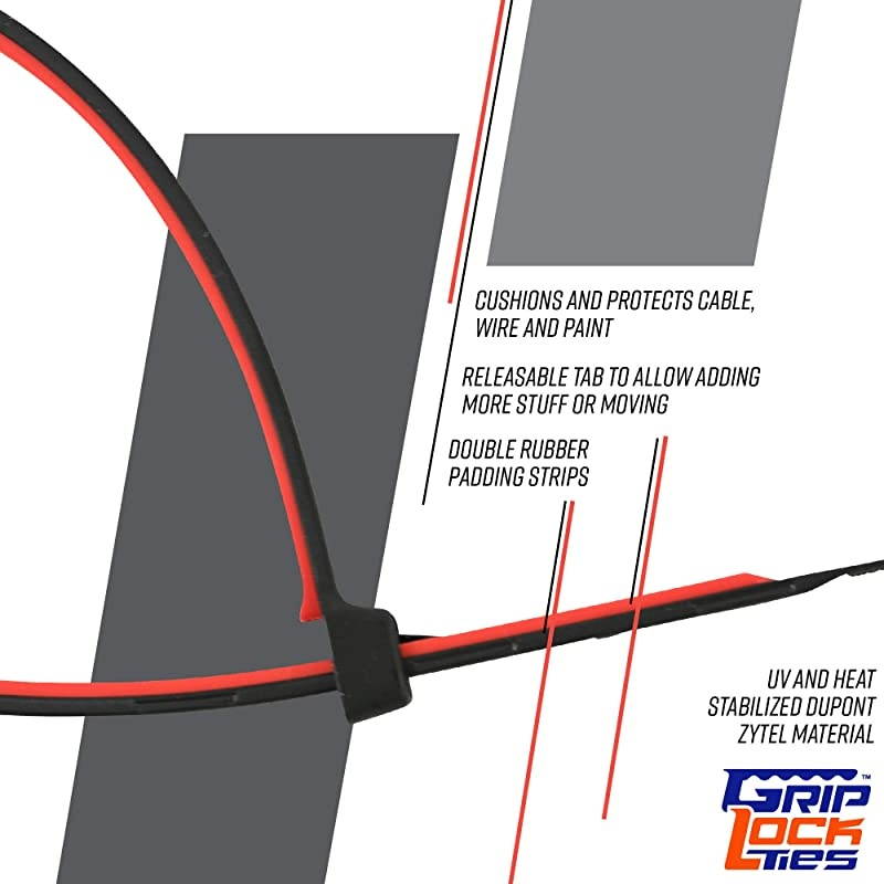 Releasable ReUsable Zip Ties Industrial Grade Extra Grip Rubber Lined Durable 12 Inches Long 40 Red