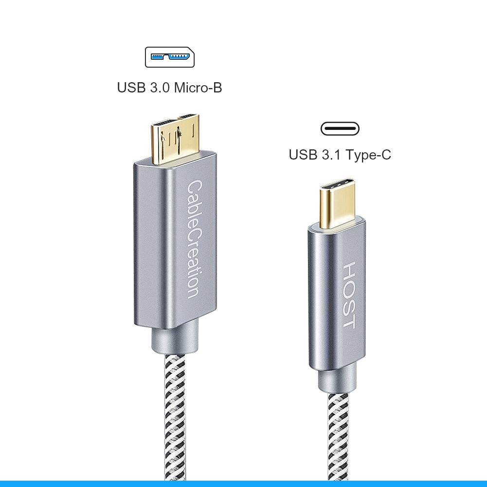 USB-C to Micro-B 3.0 (Gen 2/10G), CableCreation 3.3ft Braided Micro USB 3.1 Type C Cable Compatible MacBook (Pro), Chromebook Pixel, HDD External Hard Driver & Phones, 1M/Gray
