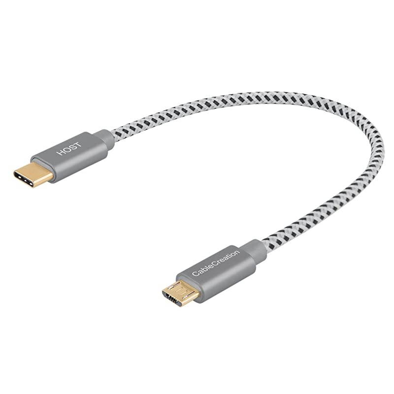 USB C to Micro USB OTG Cable,  0.65 ft Type C Braided Cord, 480Mbps Compatible with MacBook (Pro), Galaxy S20, S20+,S8, S9, S10, Pixel 3 XL, 2 XL, Android Devices, 0.2M/ Space Gray