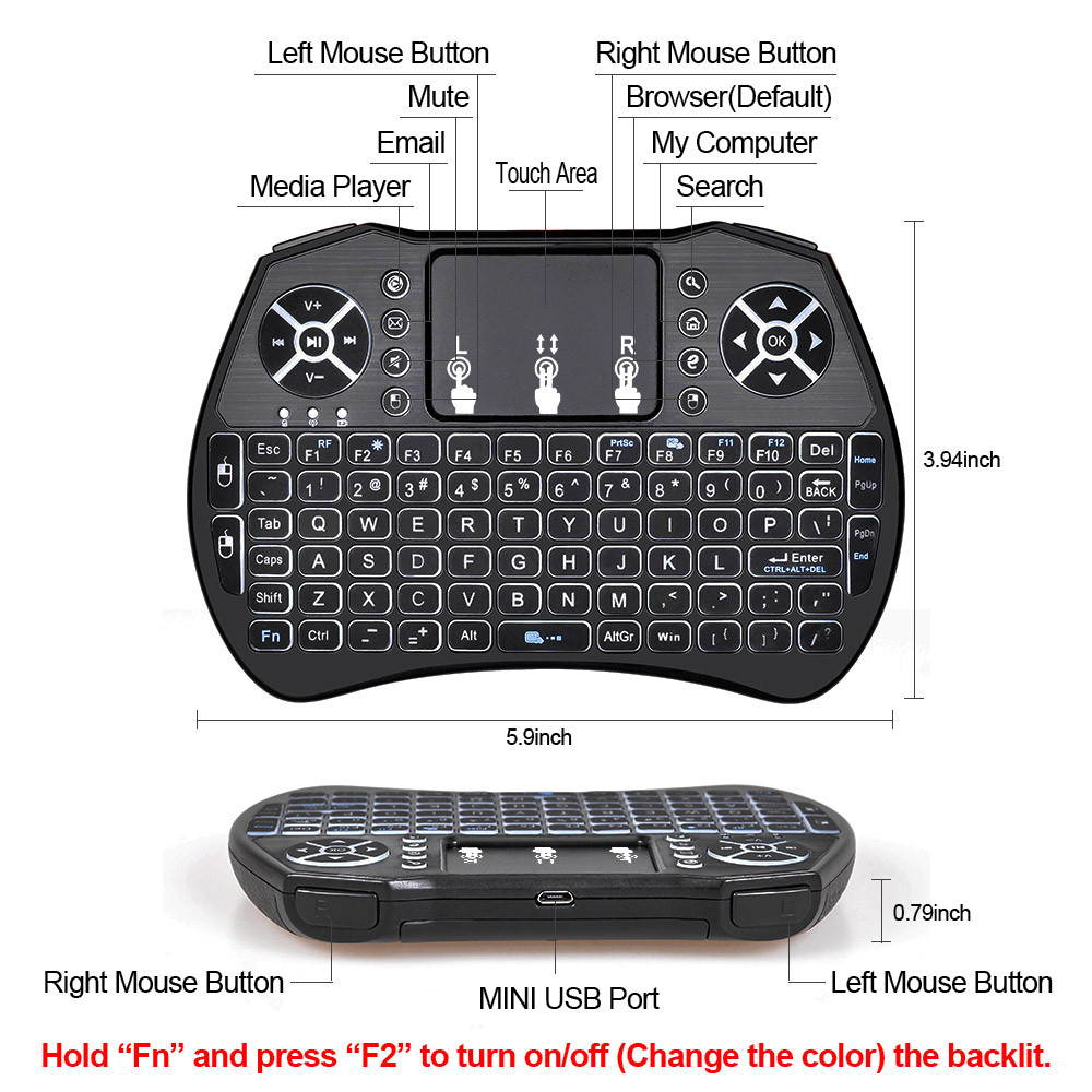 Backlit 2.4GHz Wireless Keyboard Touchpad Mouse Handheld Remote Control 4 Colors Backlight for Android TV BOX Smart TV PC Laptop With lithium battery