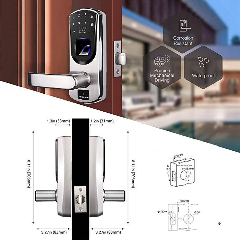 Fingerprint Door Lock with Left-Handle,  A60 Keyless Entry Biometric Auto-Lock Door Locks, Smart Front Door-Lock with Digital Keypads and Key for Garage Home, 304 Stainless Steel