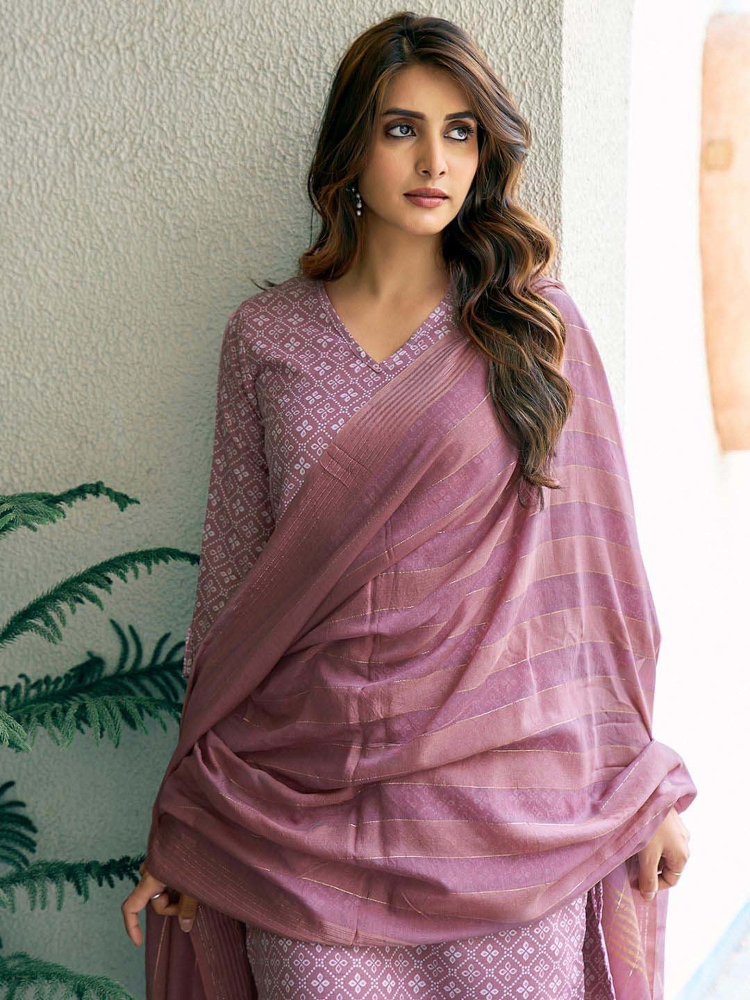 Skylee Purple Cotton Printed Kurta Pant Set With Dupatta