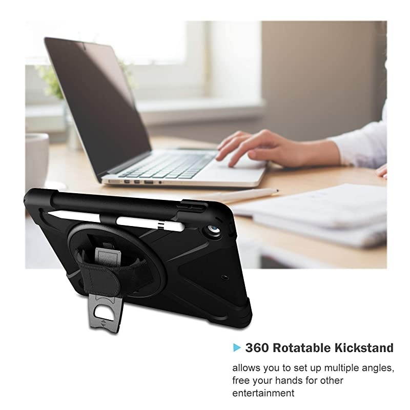 iPad 102 Case 2019 7th Gen iPad Case Rugged Heavy Duty Shockproof 360 Degree Rotatable Kickstand Protective Cover Case for iPad 7th Generation 102 Inch 2019 A2197 A2198 A2200 Black