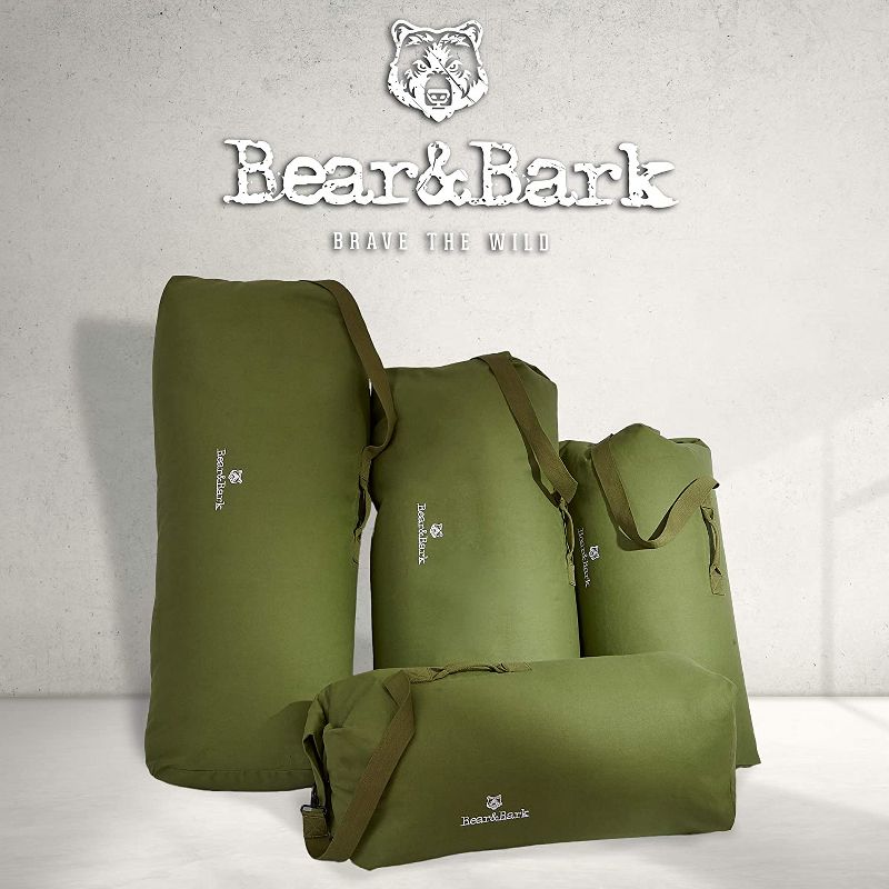 Bear&Bark Giant Lightweight Military and Army Style Top Loader Duffel Bag for Traveling, 56 x 32 Inches, Green