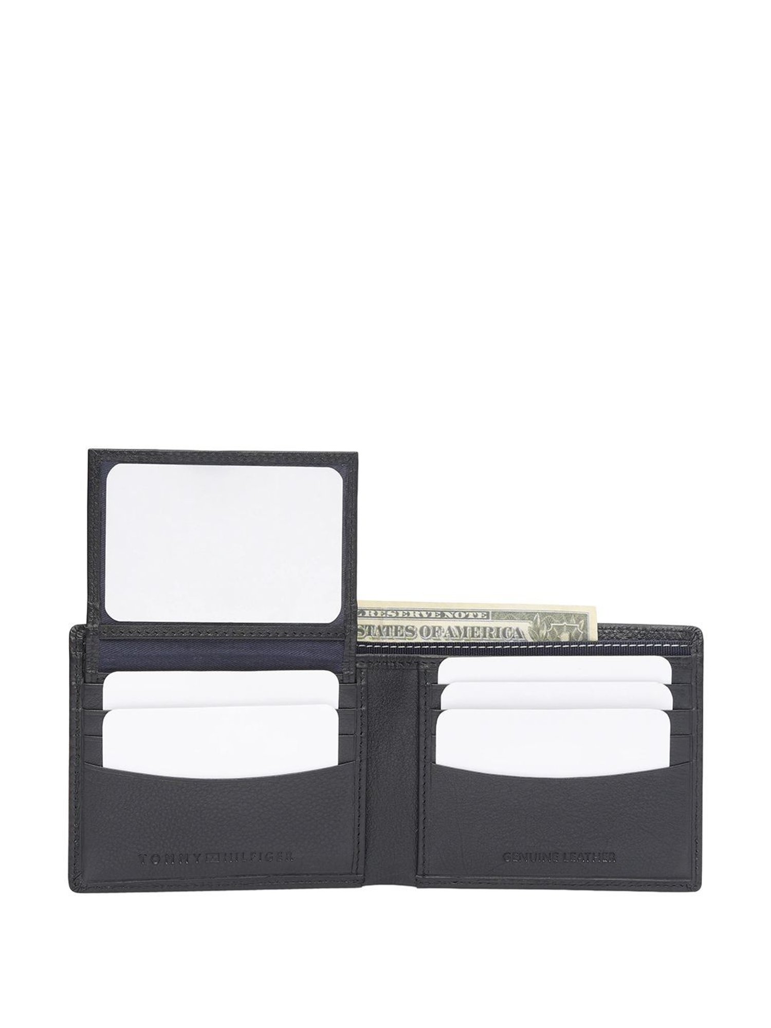 TOMMY HILFIGER Glasgow Black Leather Striped Bi-Fold Wallet for Men