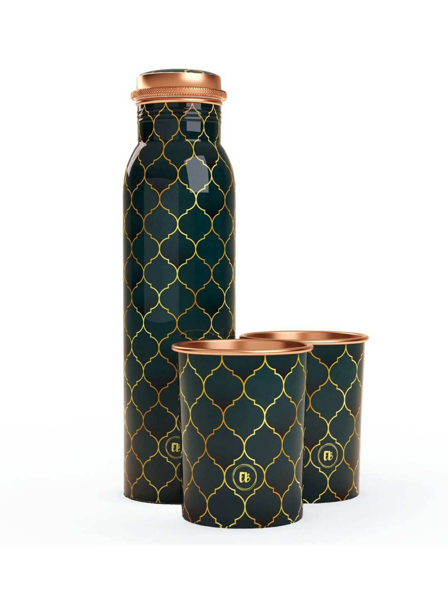 Everything Beautiful Dark Green Copper Water Bottle & Glass Set