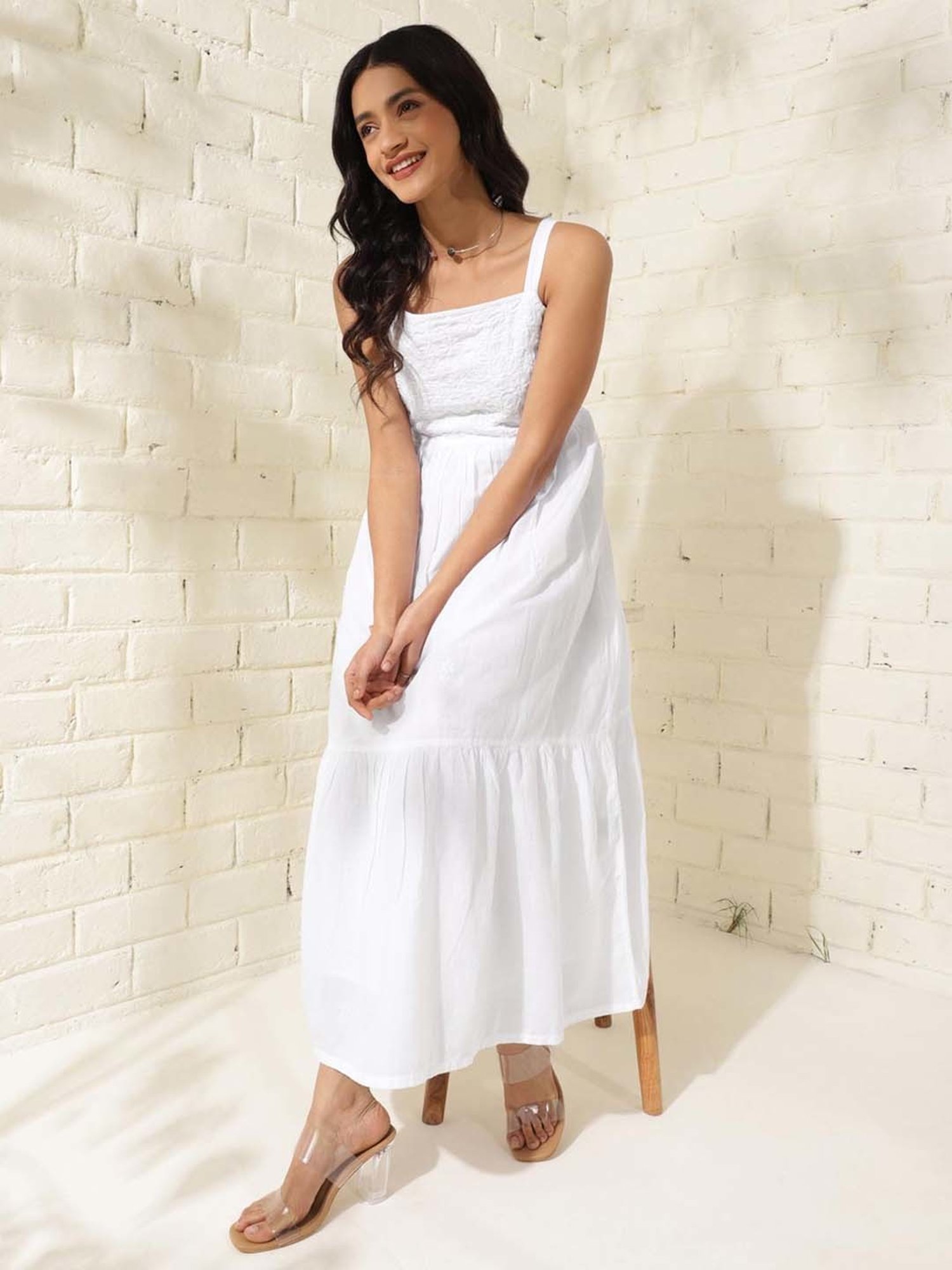 Saffron Threads Black Cotton Floral Print Ethnic Dress