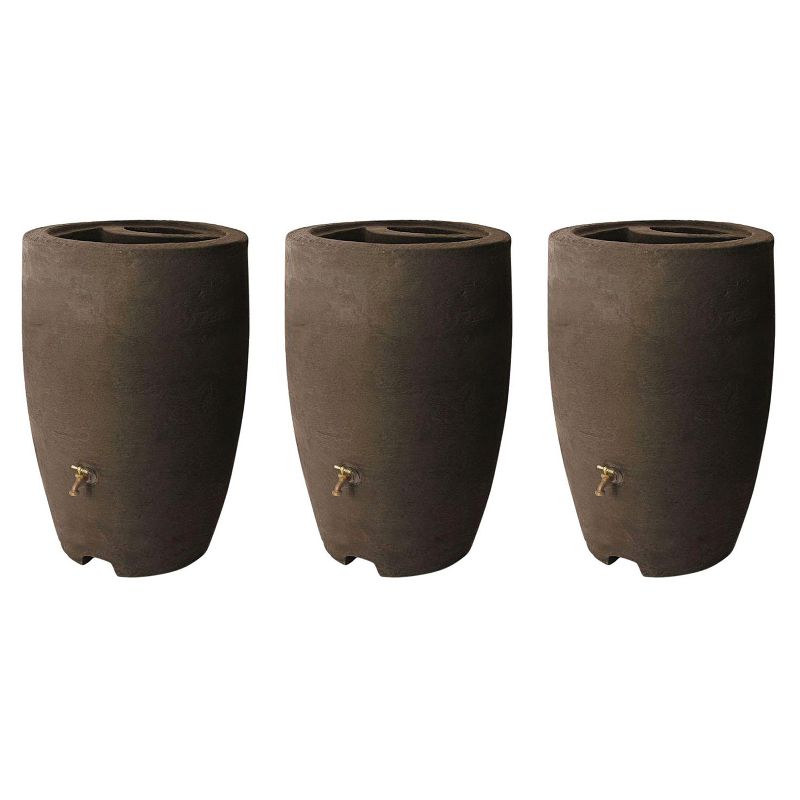 Algreen ALG-86312 Athena 50 Gallon Plastic Rain Water Collection Drum Barrel, Brownstone (3 Pack)