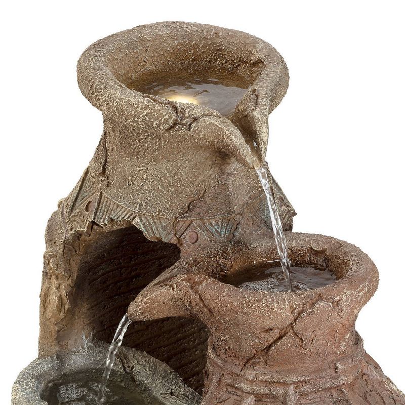 Alpine Corporation 39" Distressed Pots Fountain With Halogen and LED Lights - Multi Color