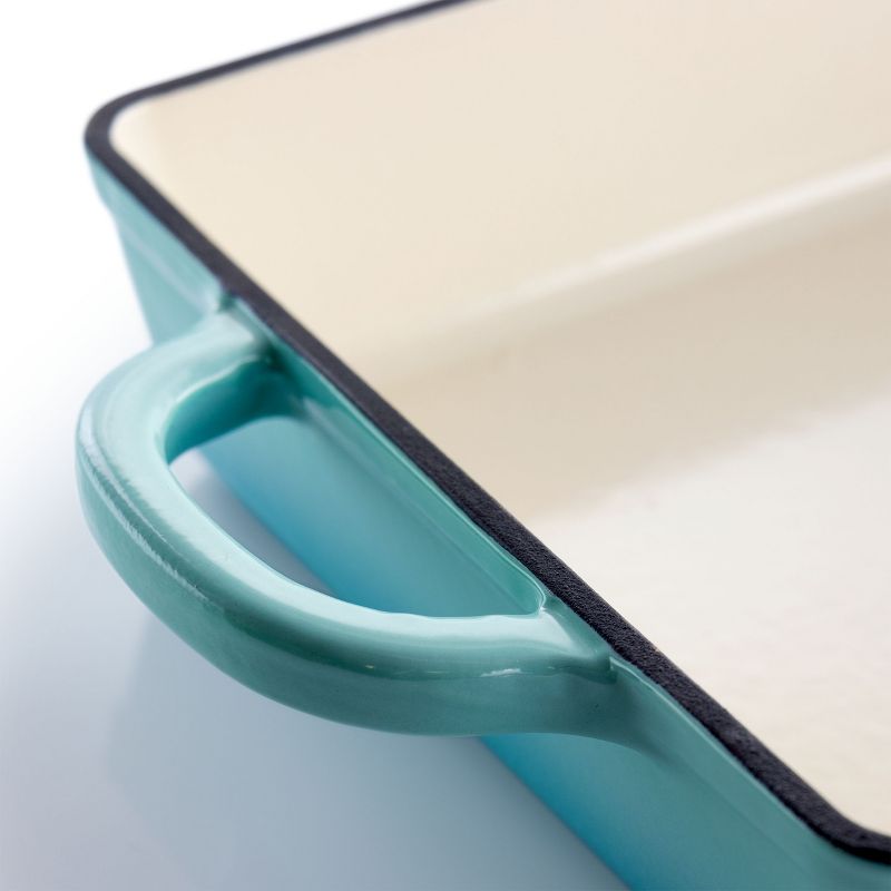 Crock Pot Artisan 13 Inch Rectangular Enameled Cast Iron Bake Pan in Aqua Blue