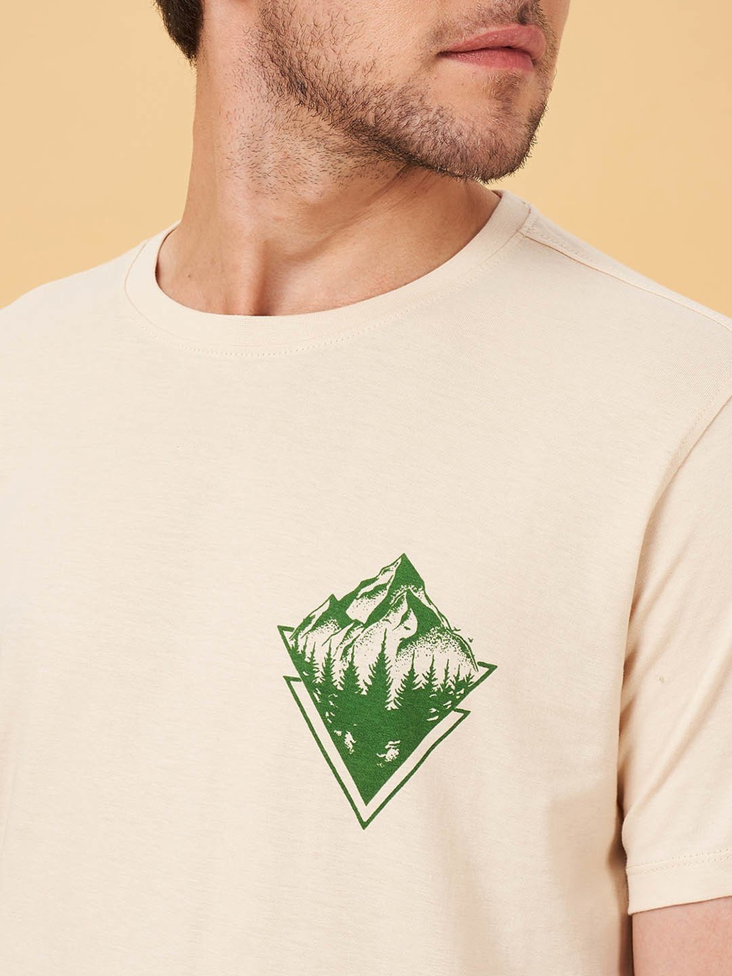 Urban Ranger by Pantaloons Beige Cotton Slim Fit Printed T-Shirt