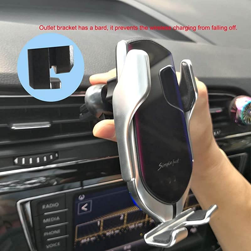 Smart Sensor Wireless Car Charger Mount, Automatic Clamping QC/QI 10W Fast Charging Car Charger Holder Compatible with iPhone 11/Xs/Xs Max/XR/X,Samsung Note 9/S9/ S9+/S8 etc (Gold)