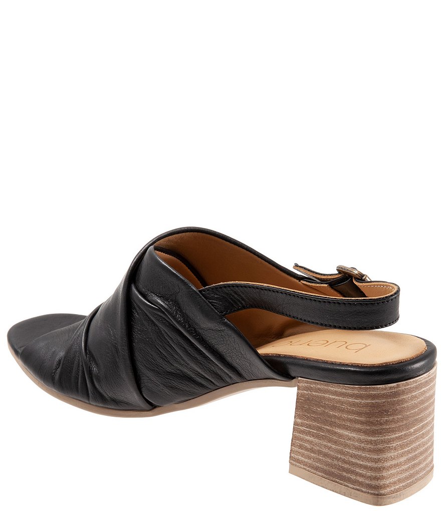 Bueno Eden Ruched Leather Block Heel Sling Sandals