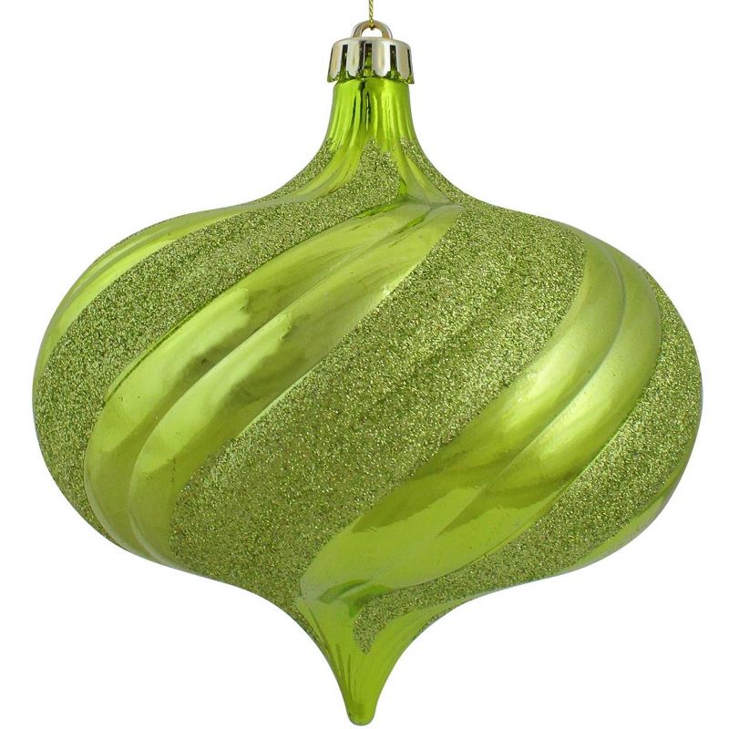 Northlight 4ct Shiny Glitter Swirl Shatterproof Onion Drop Christmas Ornament Set 5.75" - Green