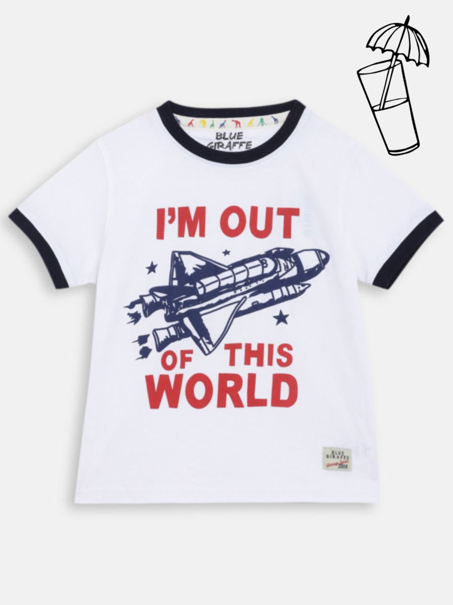 Blue Giraffe Kids White Cotton Printed T-Shirt