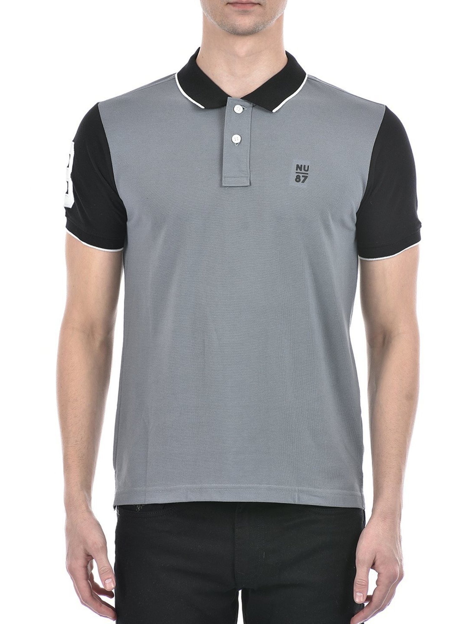 Numero Uno Grey Cotton Slim Fit Polo T-Shirt