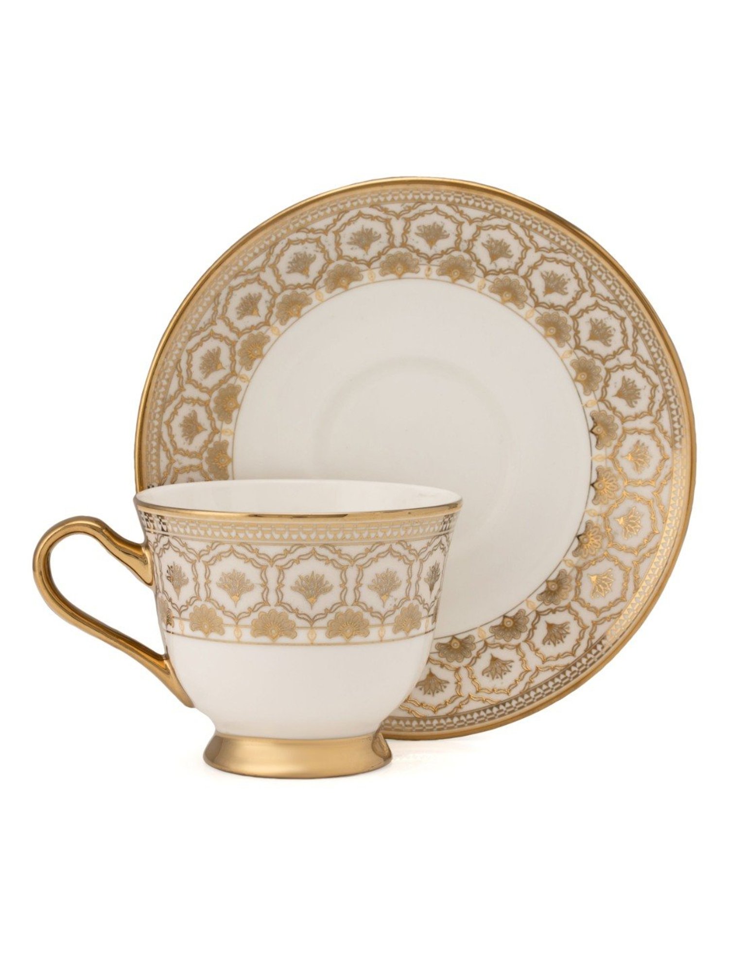 JCPL Fine Printed Gold Ceramic Cup & Saucer 180 ml - Set of 12