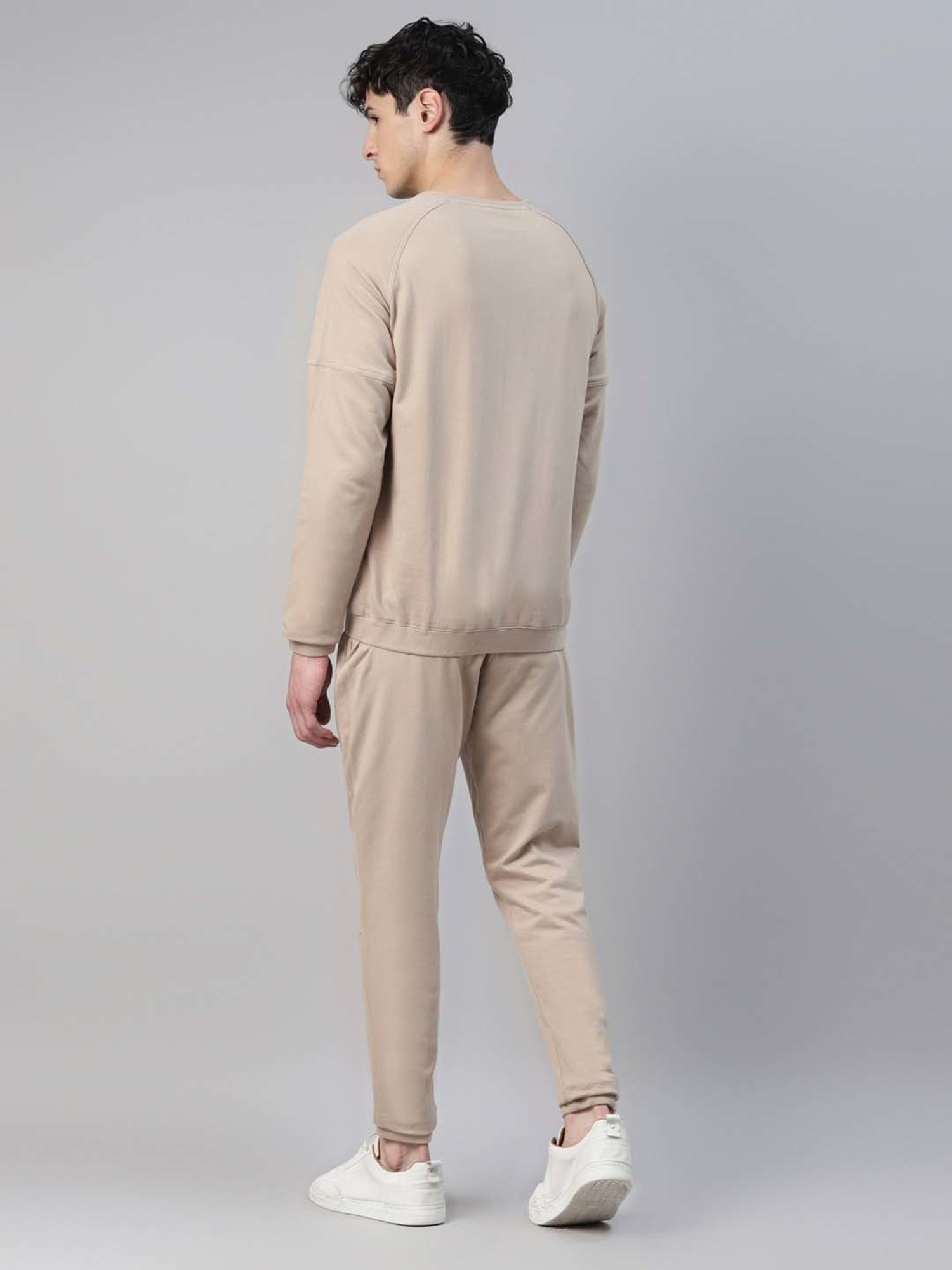 Slowave Beige Regular Fit Sweatshirt & Joggers Set