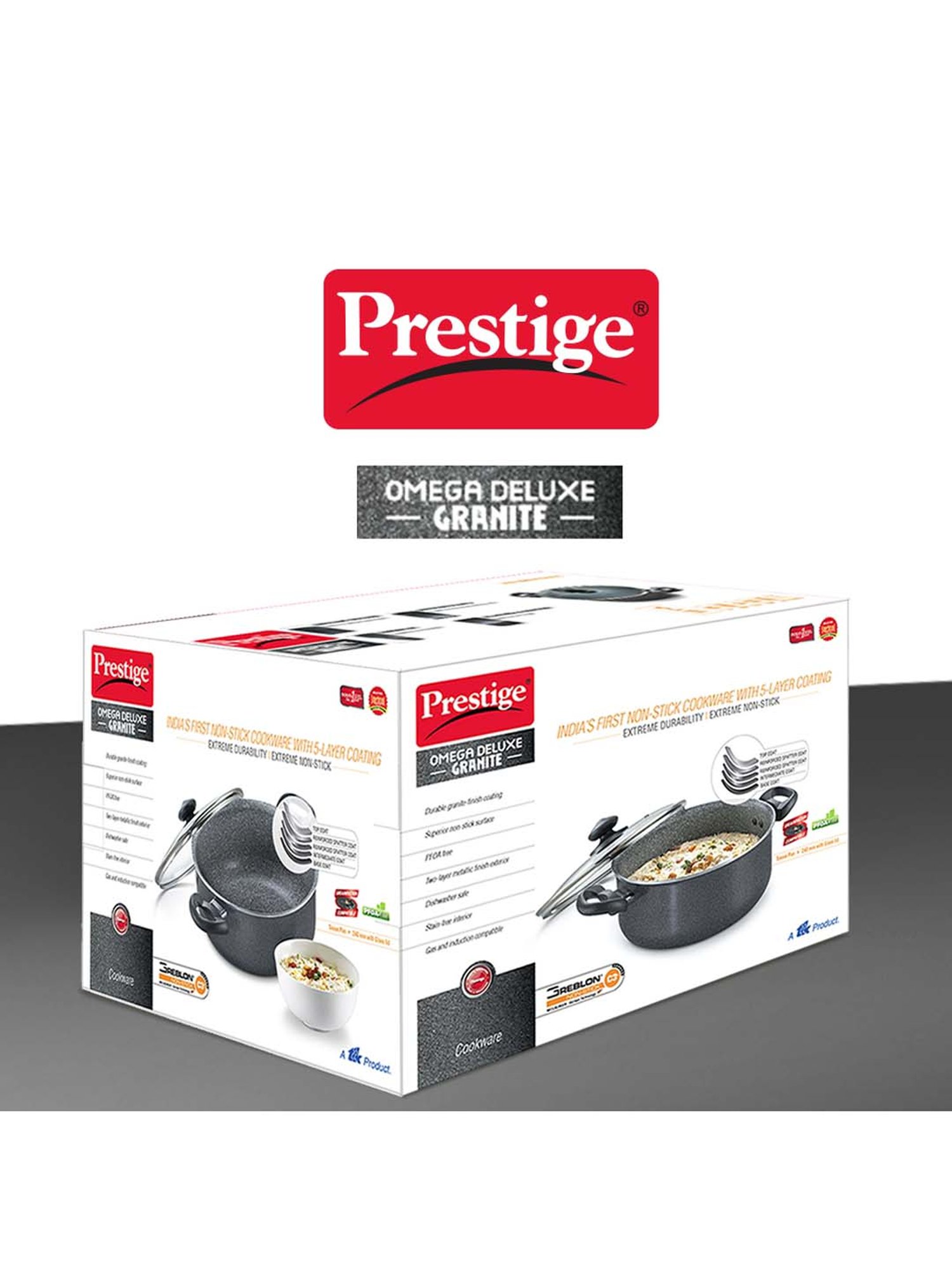 Prestige Omega Black Deluxe Granite 260 mm Sauce Pan with Lid - Set of 1