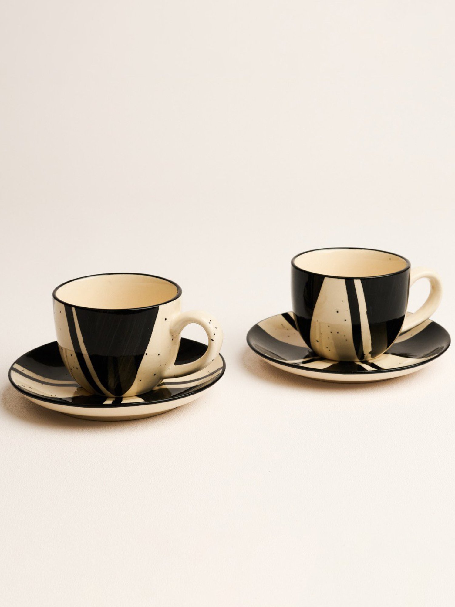 BlackCarrot Black & White Cup & Saucer Set of 2