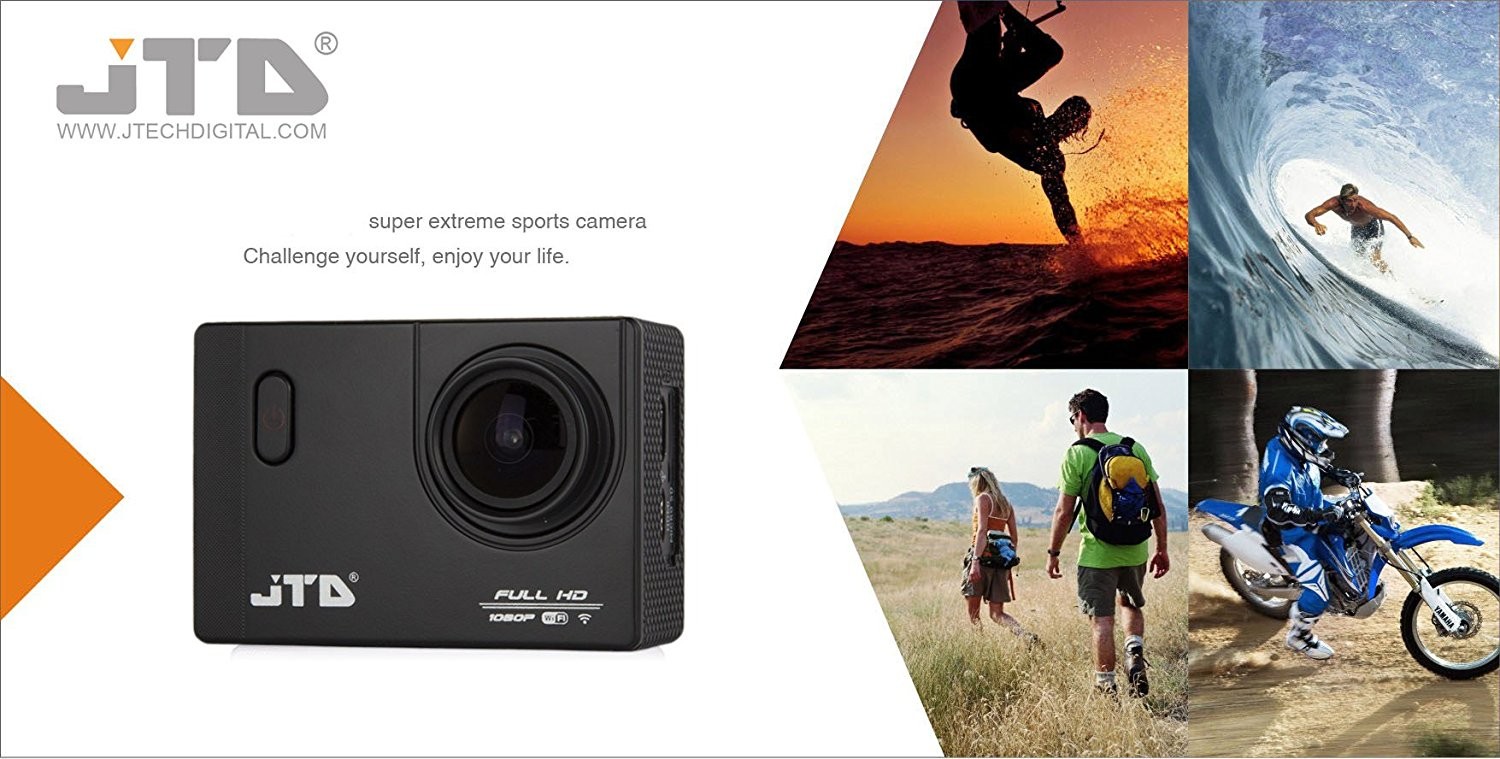 JTD J-EXP 2.0 Premium Sport DV Action Camera 12MP 1080P 170 Degree Angle Anti-Glare Coating Lens Sport Camera Waterproof Cam DV Camcorder Outdoor for Bicycle Motorcycle Diving Swimming (Black)