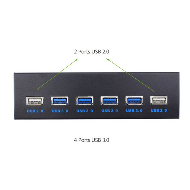EnLabs FP525U22U34M PC Case 5.25 inch front panel 6 Ports USB Hub,4 Ports USB 3.0 & 2 Ports USB 2.0,2.6ft USB Type A Female to motherboard Adapter Cable