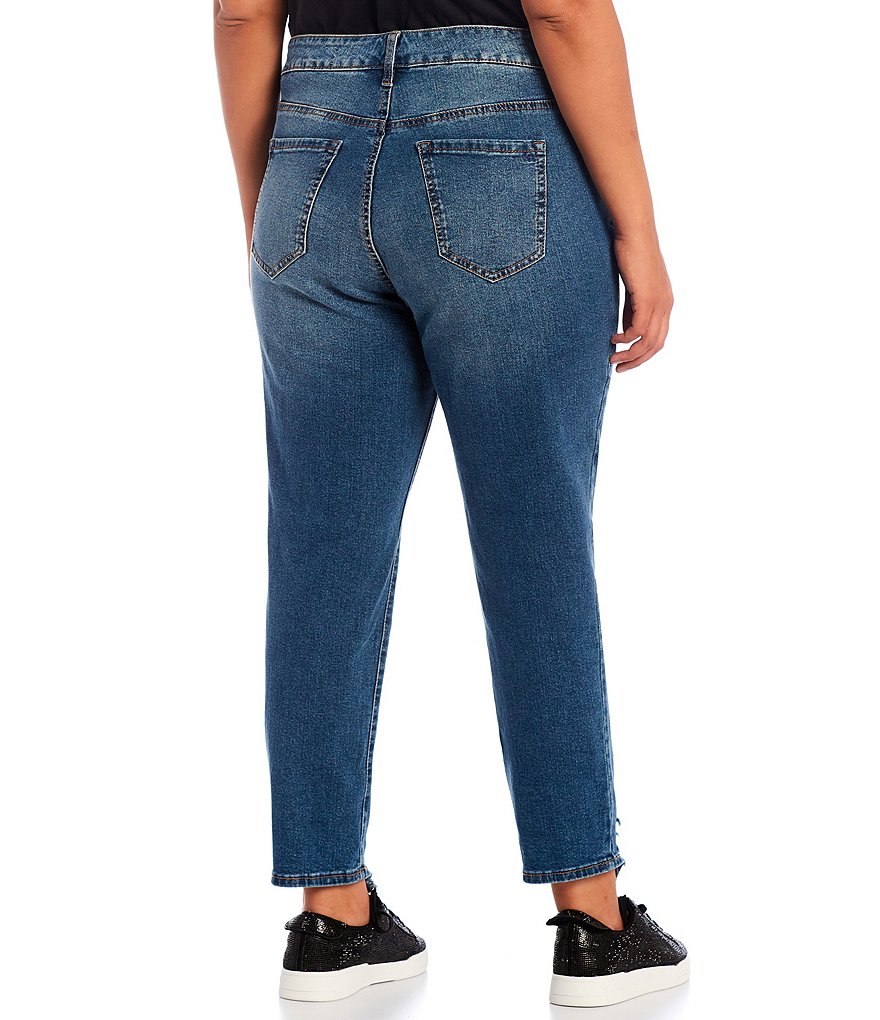 Jessica Simpson Plus Size Spotlight High Rise Straight Leg Destruction Detail Frayed Hem Ankle Jeans