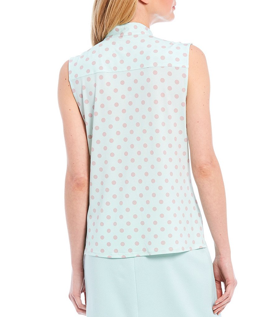Tahari ASL Sleeveless Printed Jersey V-Neck Tie Detail Blouse